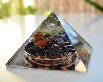 Orgonite orgone Pyramid, 7 chakra healing, rainbow Reiki, crystal. Money and wealth attraction pyramid. EMF protection.
