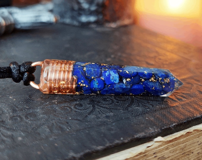 Orgonite orgone Pendant necklace, Lapis Lazuli, 24k gold, Reiki, magic amulet, talisman, chakra healing, third eye opening