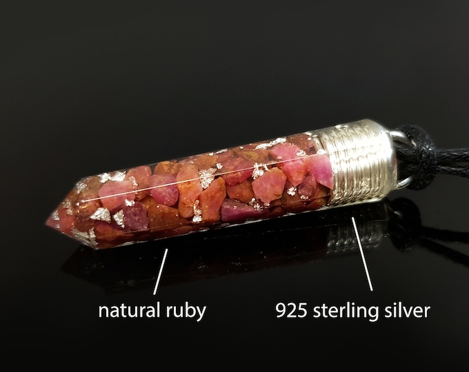Powerful Orgone Orgonite Pendant - Reiki Pendant natural Ruby and silver Necklace - Crystal healing Amulet