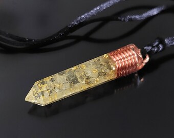 Orgone Orgonite pendant, Natural Citrine, 24k gold, copper. Reiki crystal healing. High vibrations, magic amulet