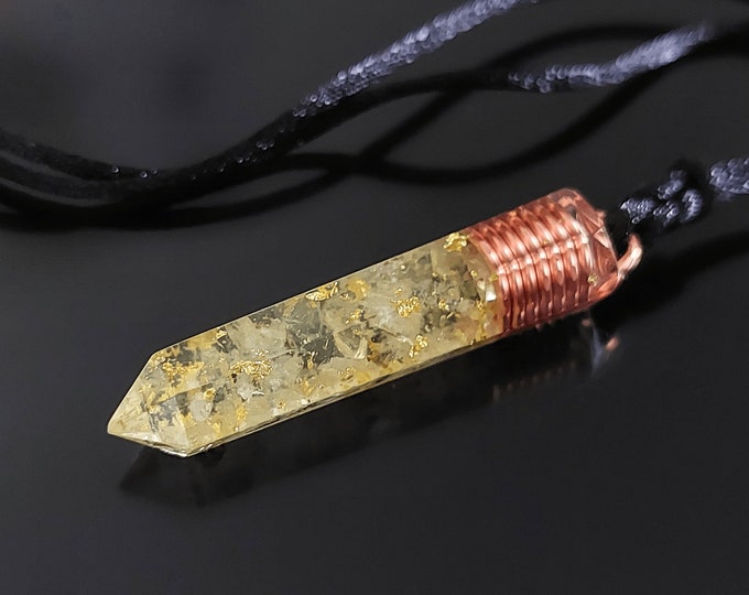 Orgone Orgonite pendant, Natural Citrine, 24k gold, copper. Reiki crystal healing. High vibrations, magic amulet