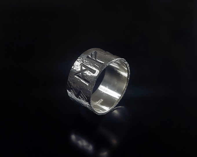 Rune ring amulet. Spiritual Growth and Self-confidence, rustic sterling silver ring with Celtic, Viking runes formula