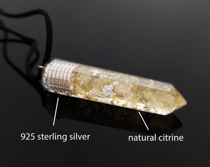 Orgonite Citrine Pendant – 925 Silver Magic Amulet for Abundance & Energy