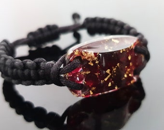 Orgonite bracelet, Garnet and 24k gold orgone, programmed, enchanted and activated amulet for your wishes