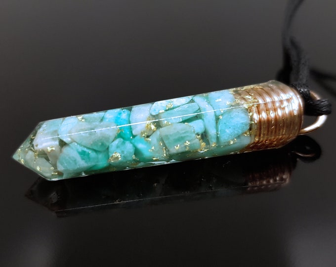 Amazonite Orgonite orgone pendant necklace, Powerful Reiki infused talisman, amulet with 24k gold and copper
