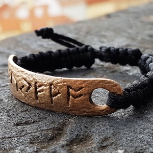 Money, Luck, Wealth magic amulet bracelet with Celtic runes. Real Viking bronze charm, talisman. Enchanted, spells