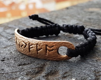 Money, Luck, Wealth magic amulet bracelet with Celtic runes. Real Viking bronze charm, talisman. Enchanted, spells