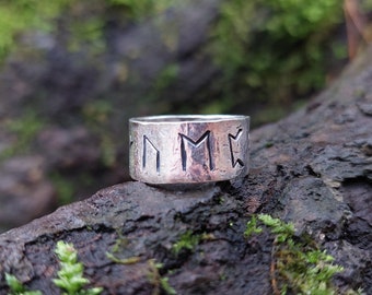 Personalized Rune Ring, amulet, rustic sterling silver, Celtic, Viking runes formula. Powerful enchanted talisman