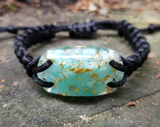 Orgonite Orgone bracelet, amazonite, 24k gold, enchanted, activated magic amulet, charm, talisman, third eye chakra