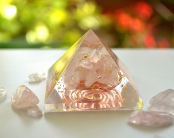 Rose quartz Orgonite orgone Pyramid - love, meditation, alchemy programmed and activated reiki healing amulet, charm