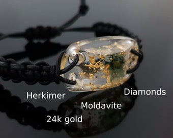 Moldavite Orgonite orgone bracelet, magic amulet, charm. Most powerful combination! Diamonds, Herkimer