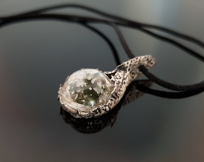 Moldavite Orgonite orgone pendant necklace with pure Silver, Diamonds, Herkimer, powerful magic amulet, charm
