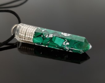 Orgonite orgone Pendant Necklace, Malachite, 925 silver, Reiki infused, crystal healing, chakra pendant, amulet