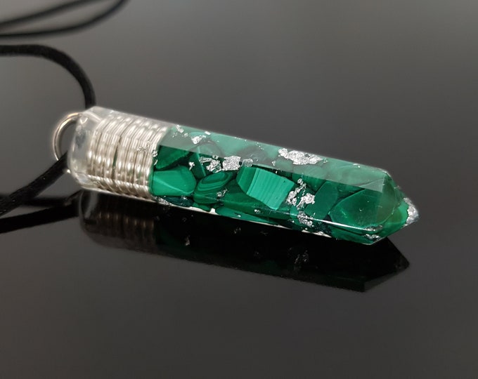 Orgonite orgone Pendant Necklace, Malachite, 925 silver, Reiki infused, crystal healing, chakra pendant, amulet