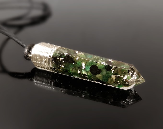 Orgonite orgone pendant, necklace - Natural Emerald. Powerful Magic Alchemy, Magic amulet charm, talisman, 925 silver