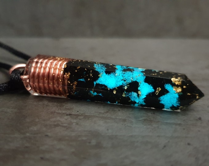 Orgonite orgone pendant necklace, magic amulet, Black tourmaline, 24k gold, Reiki, EMF protection, glow in the dark