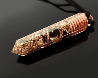 Orgone Orgonite pendant, Tourmaline, Amethyst, brass, protective amulet, EMF, 5G protection