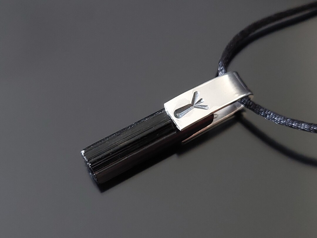 Algiz Rune Sterling Silver & Black Tourmaline Protection Pendant ...