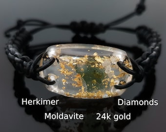 Orgonite orgone bracelet, Most powerful magic amulet charm! Moldavite, Diamonds, Herkimer, high vibrations, Reiki