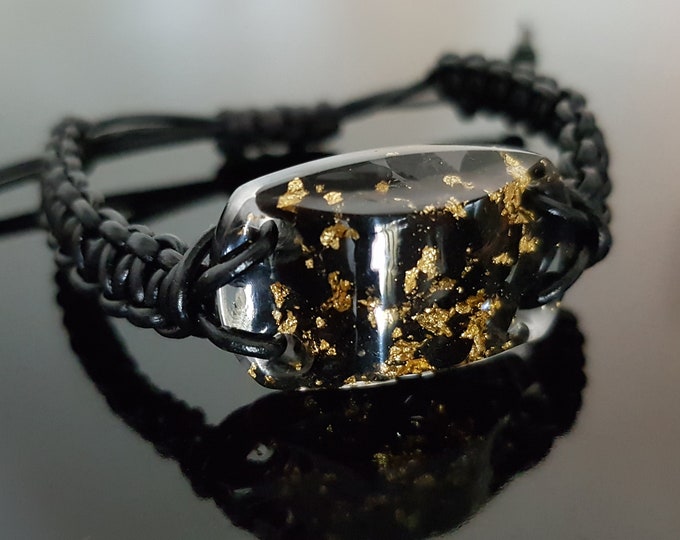 Orgonite bracelet Black Tourmaline, 24k gold, Adjustable 5g Emf protection, powerful orgone energy