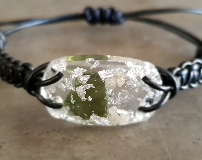 Moldavite Orgonite orgone bracelet, magic amulet, charm, Most powerful combination. Diamonds, Herkimer, silver