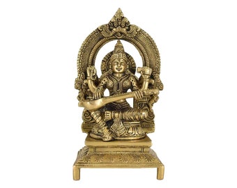 Whitewhale  Brass Goddess Saraswati Statue Showpiece Idol for Home Décor and Gift