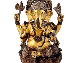 12 inches Whitewhale Brass Decor India Mangalkari Ganesha Statue