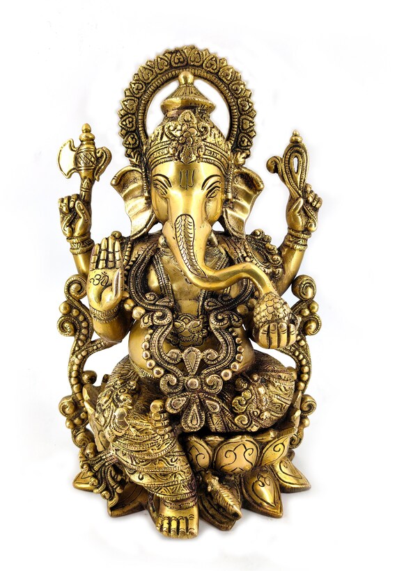 12 inches Whitewhale Brass Decor India Mangalkari Ganesha Statue
