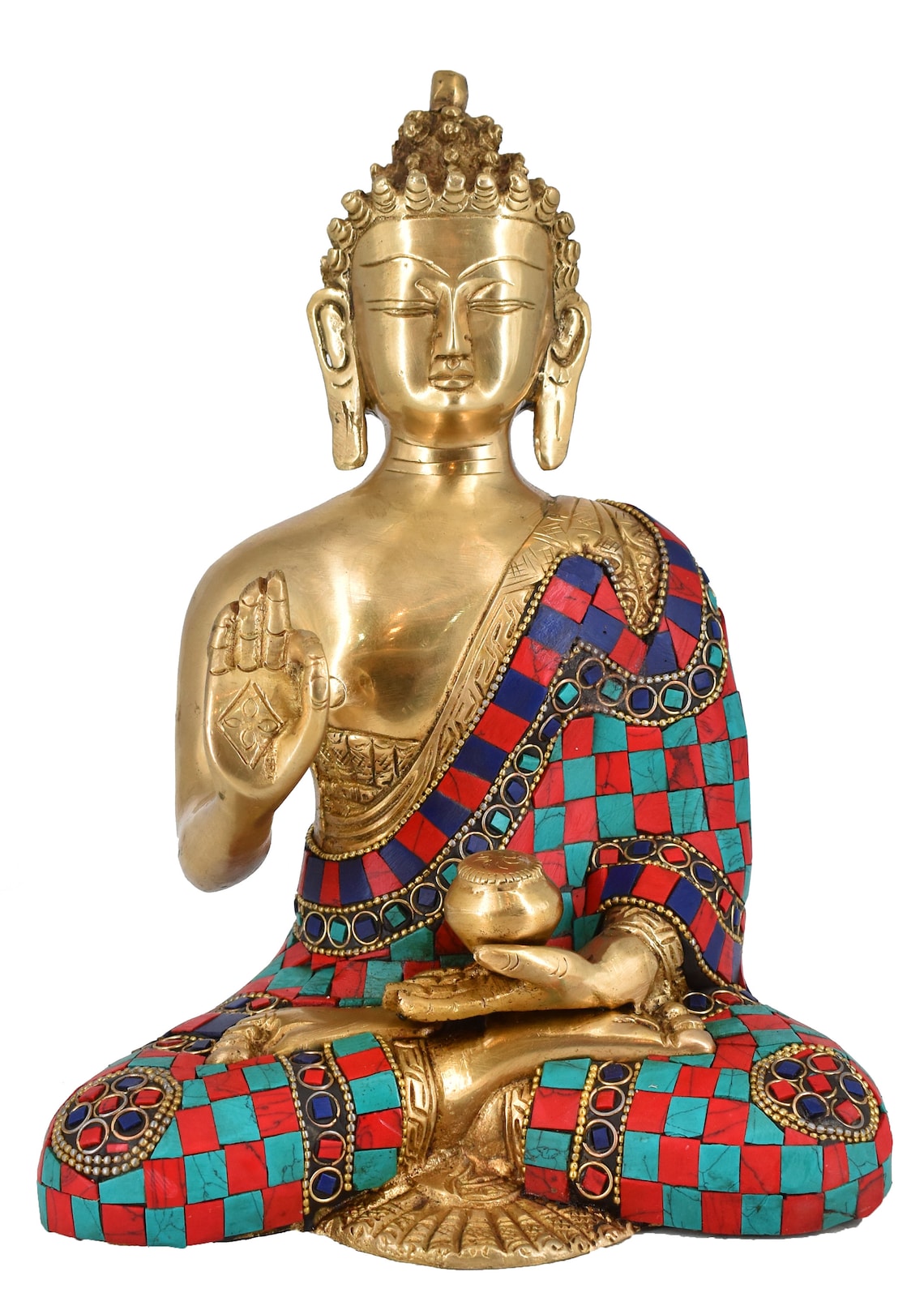 Whitewhale Brass Buddha Statue Blessing Murti for Home ...