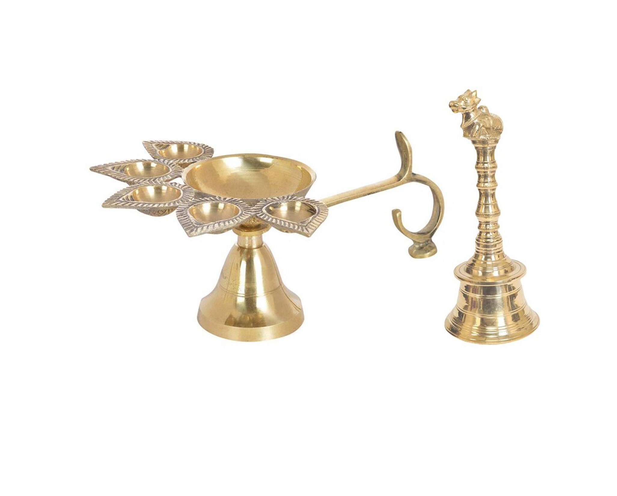 Whitewhale Brass Panch Deepak Aarti Oil Lamp With Brass Nandin image