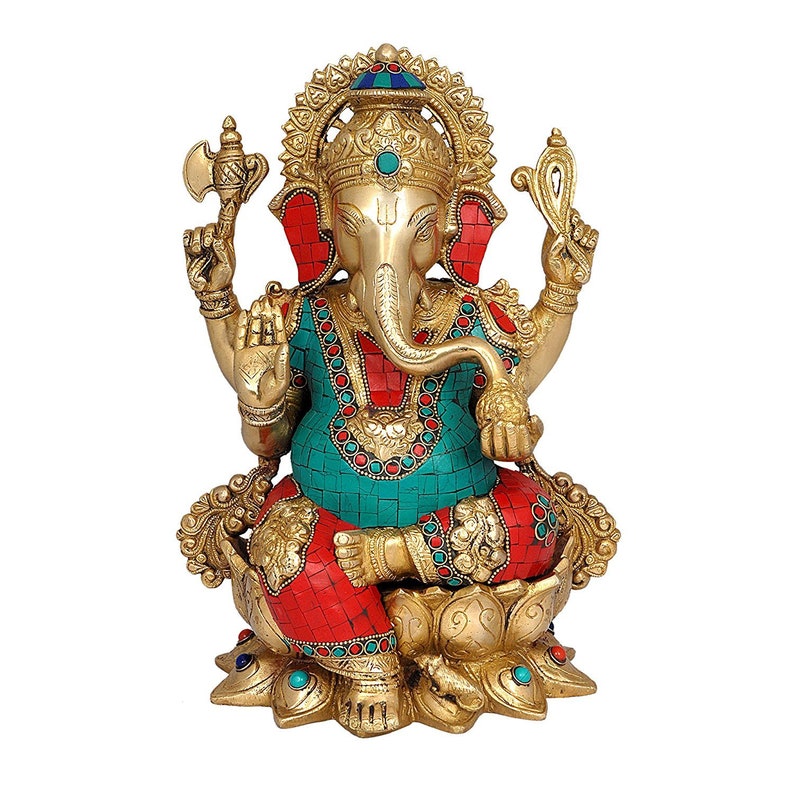 12 inches Whitewhale Brass Decor India Mangalkari Ganesha Statue