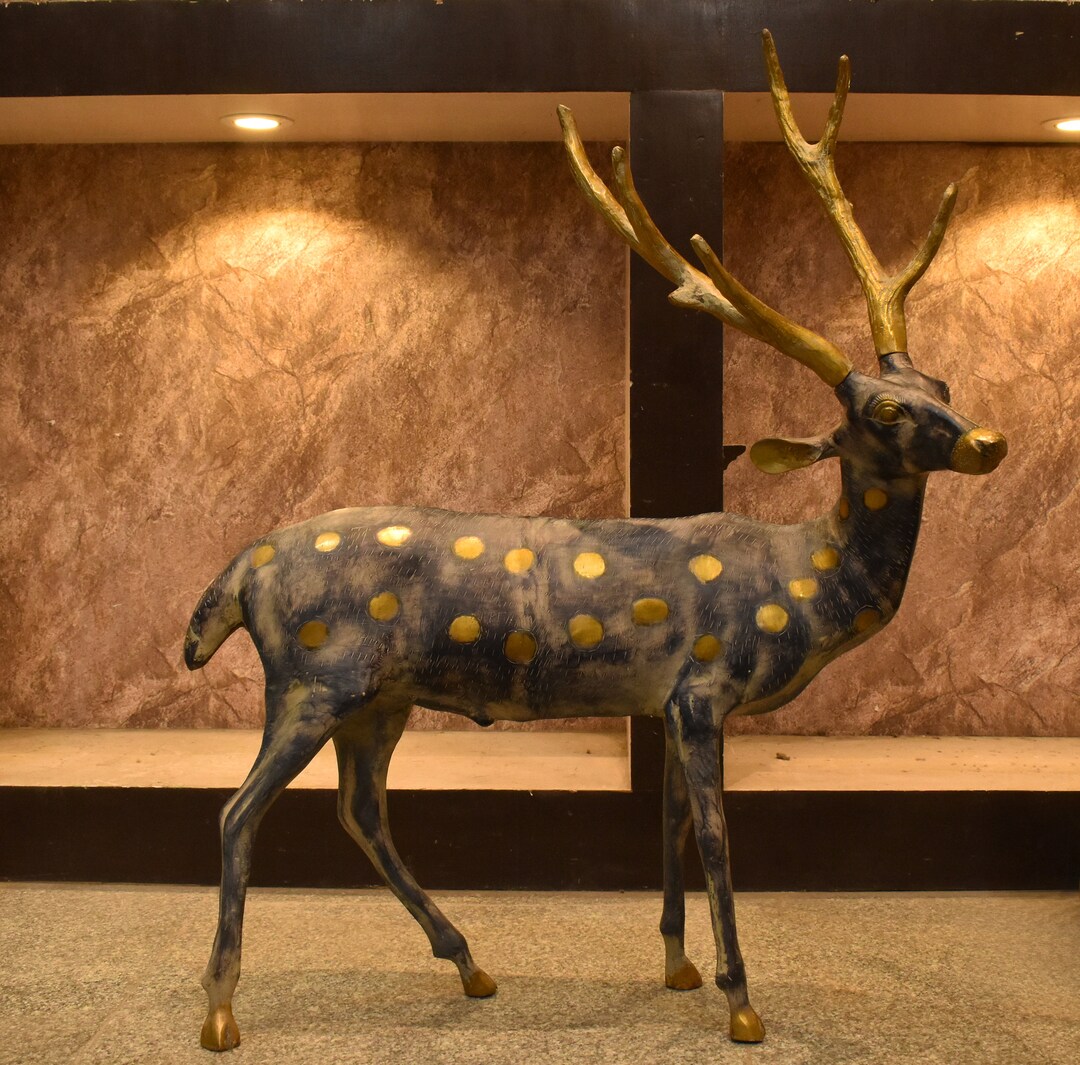 Brass Large Deer Figurines Brass Stag Statue Mid Century Brass Deco
