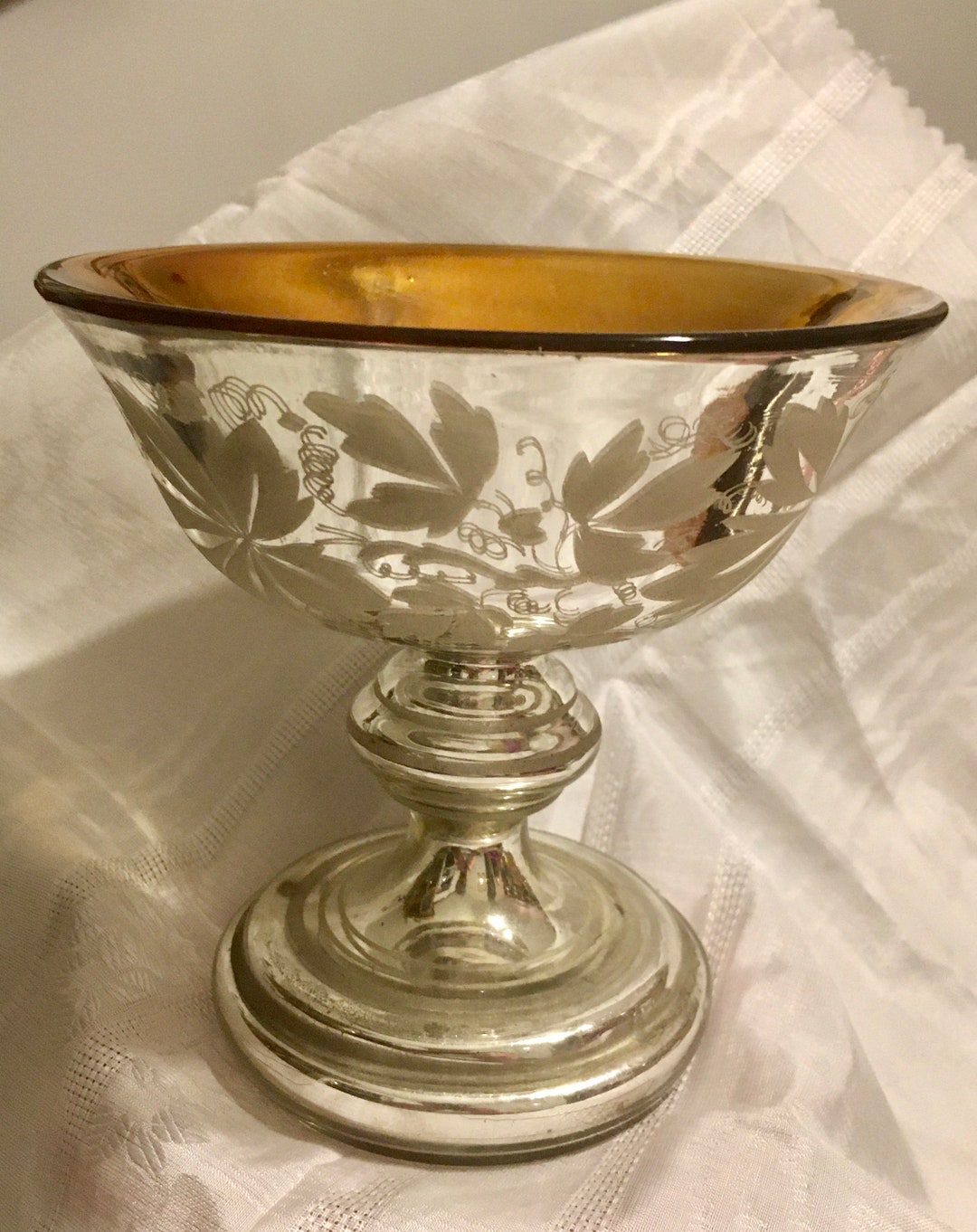 Mercury Glass Footed Compote, 1860-1880 Gold - Etsy
