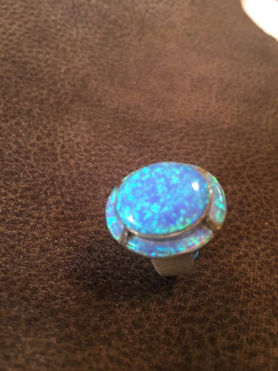 Blue Fire Opal Ring Navajo Designer Ted Ott