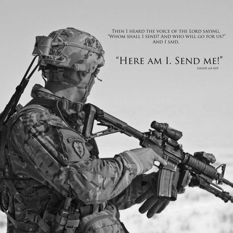 US Army Soldier with Bible Verse of Isaiah 6:8. Digital Print/JPG File/Inspirational Art/Motivational Art/Christian Art image 1
