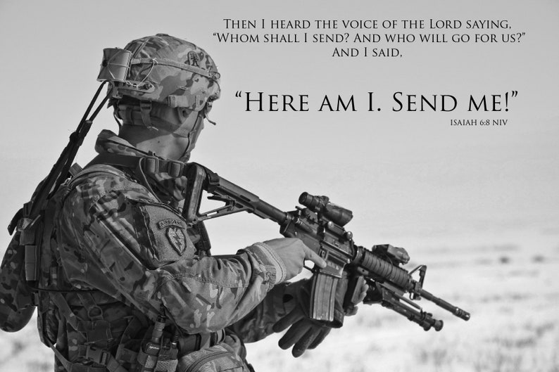 US Army Soldier with Bible Verse of Isaiah 6:8. Digital Print/JPG File/Inspirational Art/Motivational Art/Christian Art image 2