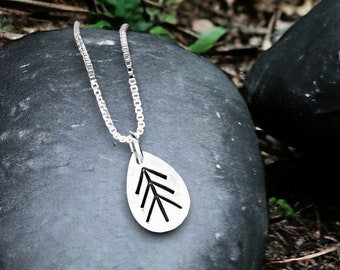 Single Pine Tree, nature-inspired, fine silver, handcrafted necklace by Cindy Bina