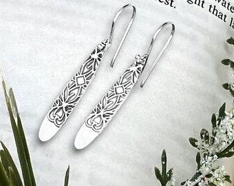 Art Nouveau, Fantasy, Renaissance, Victorian, Elegant teardrop fine silver, handcrafted earrings by Cindy Bina