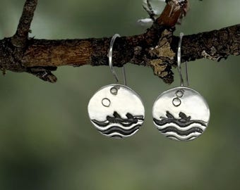 Canoeing Big Waters, lake, river, camping, nature-inspired, fine silver, handcrafted earrings by Cindy Bina
