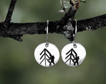 Backpacking in the Wilderness, Hiking, Mountains, Trails, nature-inspired, fine silver, handcrafted earrings by Cindy Bina