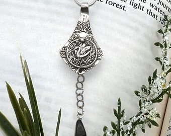 Renaissance Fantasy Dragon with dangling black onyx, fine silver, handcrafted necklace by Cindy Bina