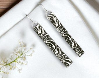 Vertical Long Bar Drop Dangles, fine silver, handcrafted earrings by Cindy Bina