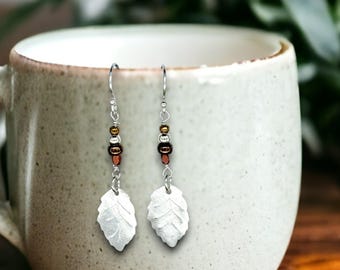 Shimmering Leaves with Mixed Metals, nature-inspired, fine silver, handcrafted earrings by Cindy Bina