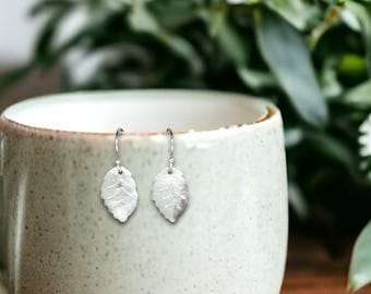 Shimmering Leaves, Simple, Bold, Minimalist, nature-inspired, fine silver, handcrafted earrings by Cindy Bina