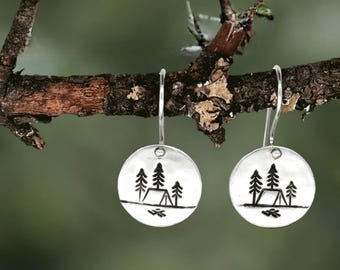 Wilderness Camping, Outdoor Lovers, nature-inspired, fine silver, handcrafted earrings by Cindy Bina