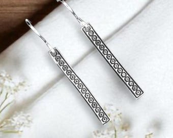 Vertical Bar Drop Dangles, Celtic, fine silver, handcrafted earrings by Cindy Bina