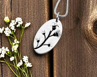 Forget-Me-Not Flowers, botanical nature-made, fine silver, handcrafted necklace by Cindy Bina