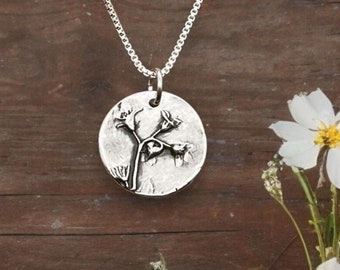 Forget-Me-Not Flowers, botanical nature-made, fine silver, handcrafted necklace by Cindy Bina