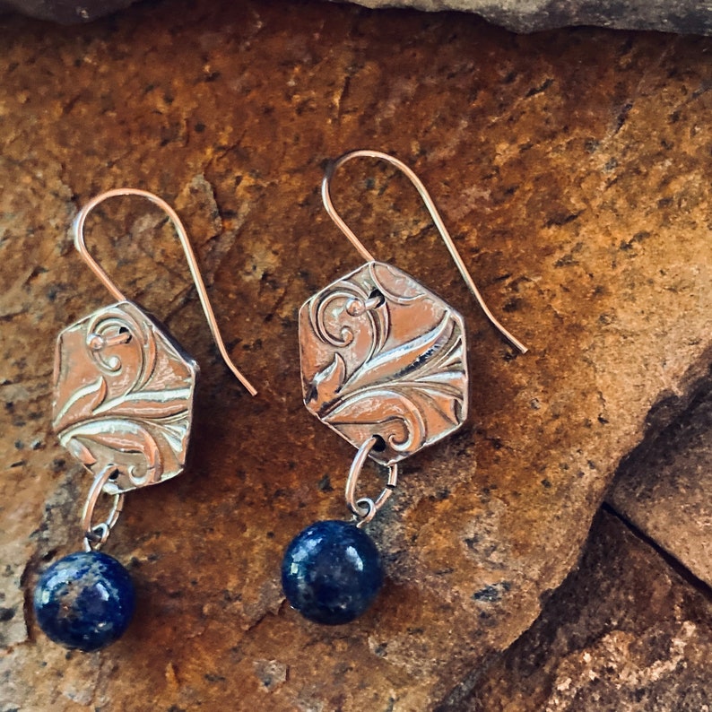 PMC hand-crafted earrings by Cindy Bina nature-inspired Lapis Lazuli river fine silver