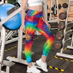 Performance Active Crossover Leggings With Pockets Tie-dye Pattern High Waisted  Crossover Leggings Plus Size Leggings Yoga Pants 